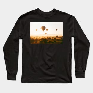 Hot-Air Balloons Flying Over Bagan Pagodas in Myanmar (Burma) Long Sleeve T-Shirt